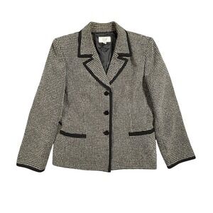 Le Suit Separates Houndstooth Blazer Black Trim Button Front Women's Size 18